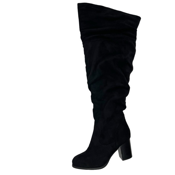 Journee Collection Size 8.5 Black Faux Suede Knee High Heeled Boots NWOB - Picture 2 of 10